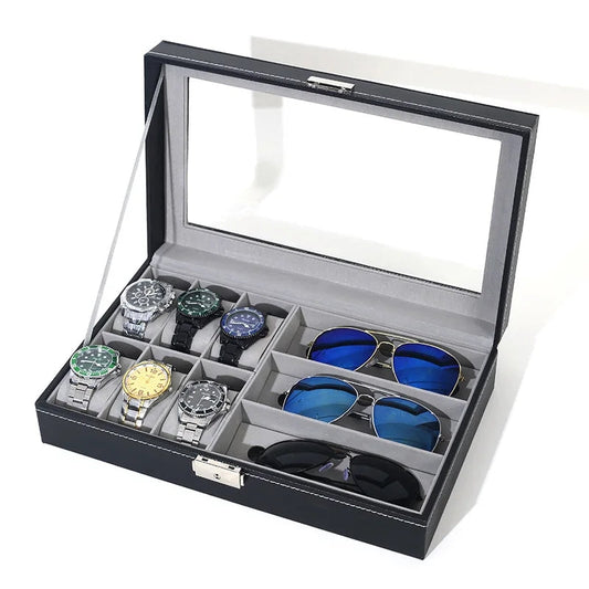 Pu Leather Watch And Sunglasses Organizer