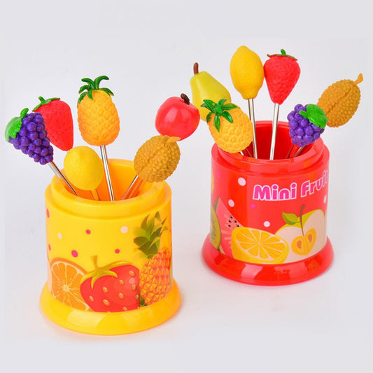 6 Pcs Fruit Pattern Fruit Fork