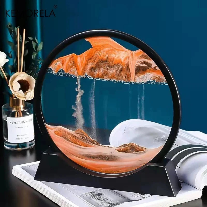 3D Falling Sand Art In Round Glass Frame