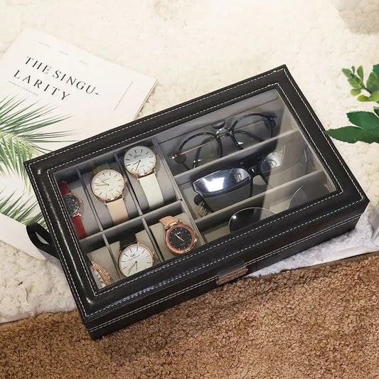 Pu Leather Watch And Sunglasses Organizer