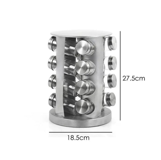 Revolving Stainless Steel Spice Rack 16pcs